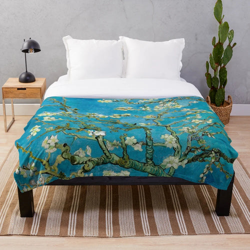 Vincent Van Gogh inspired almond blossom floral plush blanket