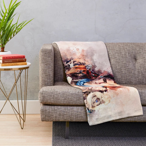 Aloy watercolor painting plush blanket featuring the protagonist of Horizon Zero Dawn video game