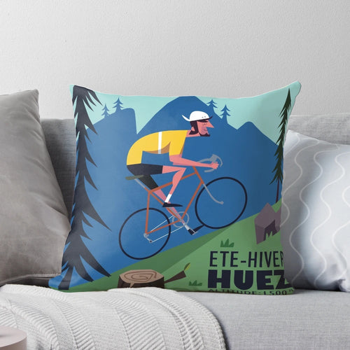 Alpe d'Huez cyclist poster featuring a cyclist riding up the famous mountain pass in the French Alps