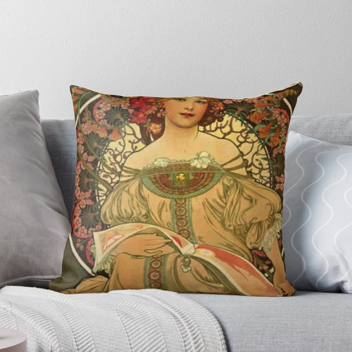 Alphonse Mucha inspired art nouveau four seasons pillow