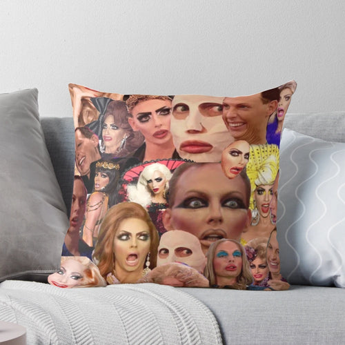 Collage pillow featuring Alyssa Edwards, a popular drag queen from RuPaul's Drag Race