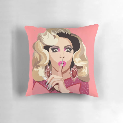 Decorative throw pillow featuring the image of Alyssa Edwards, a popular drag queen from RuPaul's Drag Race