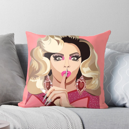 Decorative throw pillow featuring the image of Alyssa Edwards, a popular drag queen from RuPaul's Drag Race