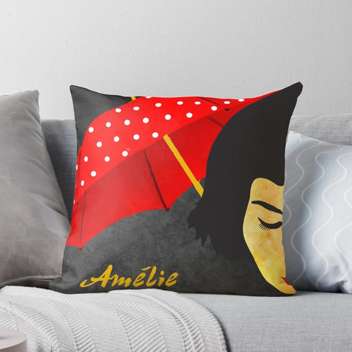 Amélie Poulain inspired decorative pillow with whimsical film character design