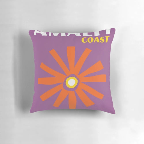 Amalfi Coast Italy Asouline decorative pillow featuring a pink and yellow floral design