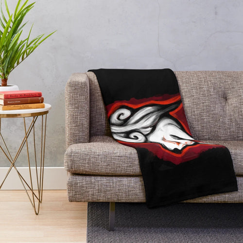 Amaterasu inspired plush blanket with wolf and goddess design