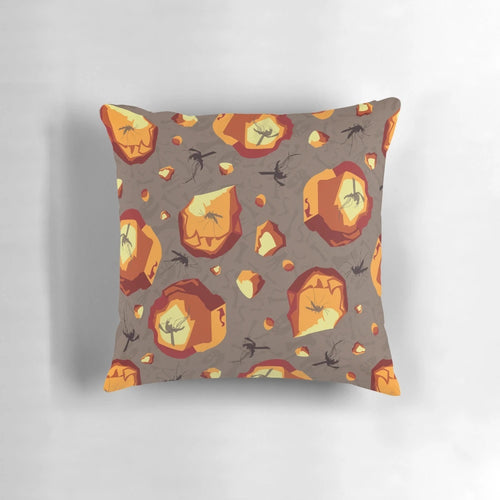 Amber in the Rough Pillow, featuring fossilized mosquitos and dinosaur-inspired amber gems for a Jurassic Park-style home decor accent.