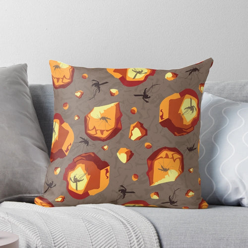 Amber in the Rough Pillow, featuring fossilized mosquitos and dinosaur-inspired amber gems for a Jurassic Park-style home decor accent.