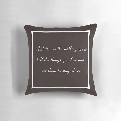 30 Rock inspired ambition pillow featuring a quote from the character Jack Donaghy