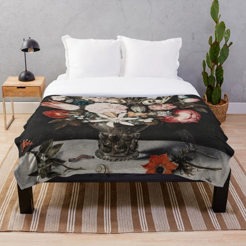 Ambrosius Bosschaert's classic floral artwork "Flowers in a Glass" featured on a high-quality plush blanket