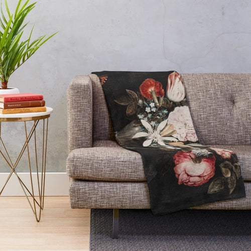 Ambrosius Bosschaert's classic floral artwork "Flowers in a Glass" featured on a high-quality plush blanket