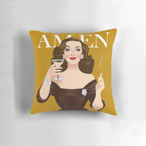 Amen Pillow featuring Alejandro Mogolloart's iconic cinema-inspired design