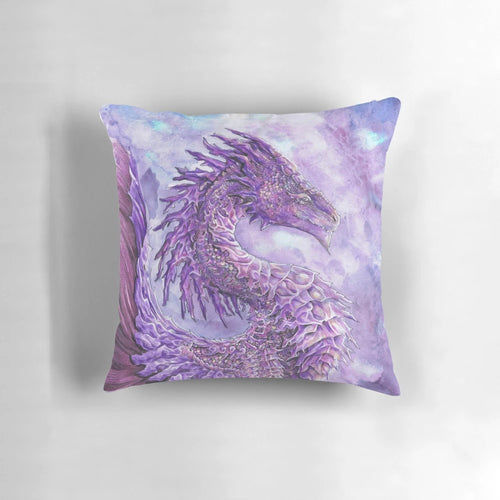 Amethyst Dragon Decorative Pillow featuring a captivating purple gemstone dragon design for mystical home decor.