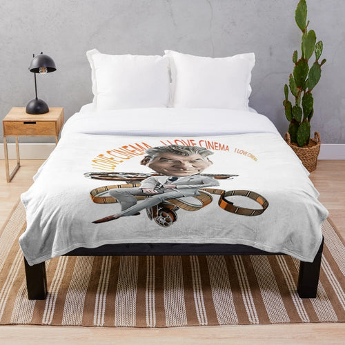 Plush blanket featuring a cinema-inspired caricature of actor Pierce Brosnan