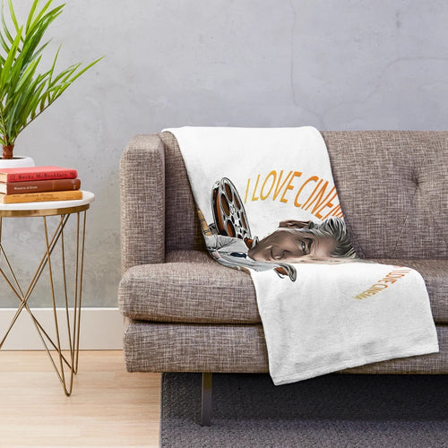 Plush blanket featuring a cinema-inspired caricature of actor Pierce Brosnan