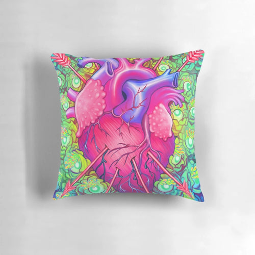 Colorful, fragile-looking pillow with anatomical heart and organ design