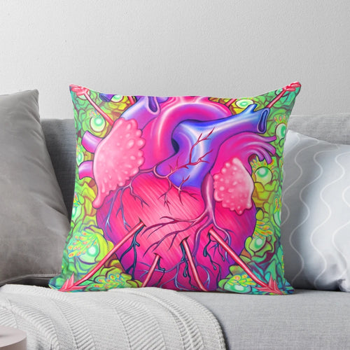 Colorful, fragile-looking pillow with anatomical heart and organ design