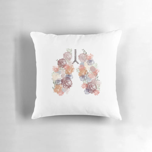 Decorative anatomical lungs and flower pillow with medical artwork design