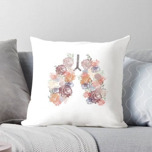 Decorative anatomical lungs and flower pillow with medical artwork design