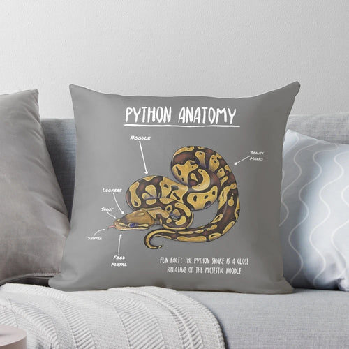 Anatomically-inspired python plush toy pillow showcasing reptile anatomy