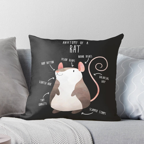 Detailed anatomical diagram of a rat printed on a plush pillow