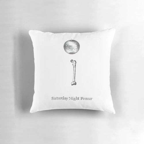 Saturday Night Femur Pillow - An amusing medical-themed accent piece featuring a femur bone design