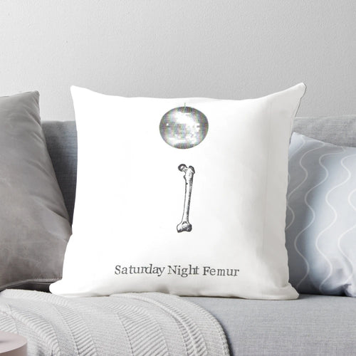 Saturday Night Femur Pillow - An amusing medical-themed accent piece featuring a femur bone design