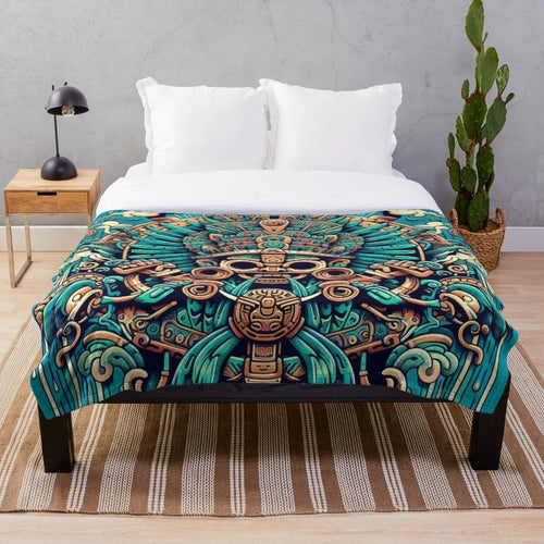 Mayan gods plush blanket featuring ancient Mesoamerican cultural imagery
