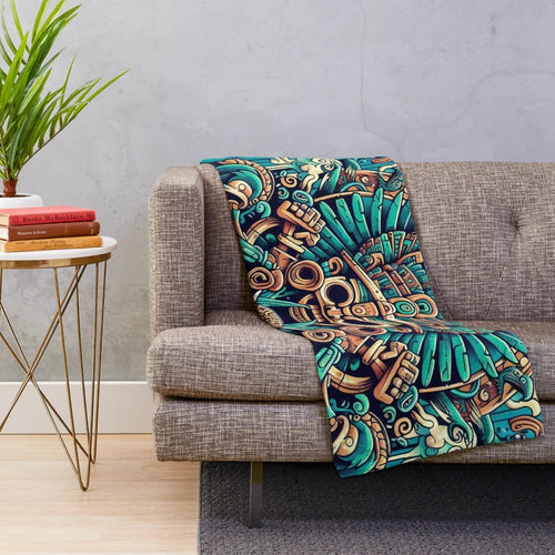 Mayan gods plush blanket featuring ancient Mesoamerican cultural imagery