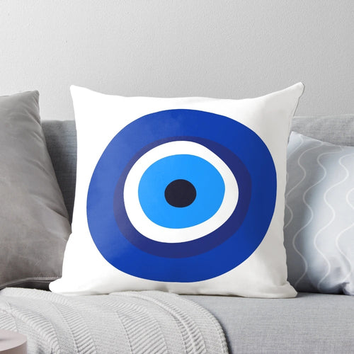 Ancient evil eye symbol decorative pillow with powerful nazar talisman design