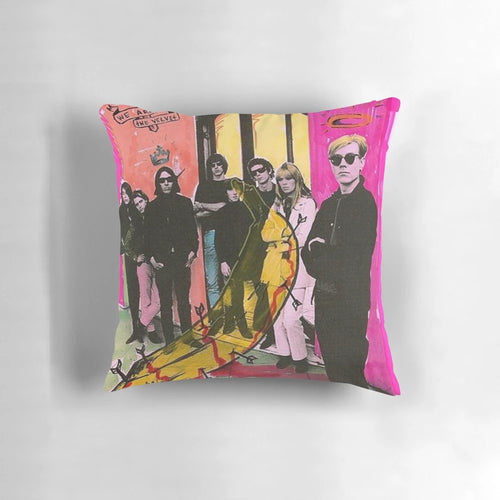 Vibrant pillow featuring Andy Warhol's iconic Velvet Underground banana design, a classic pop art image.