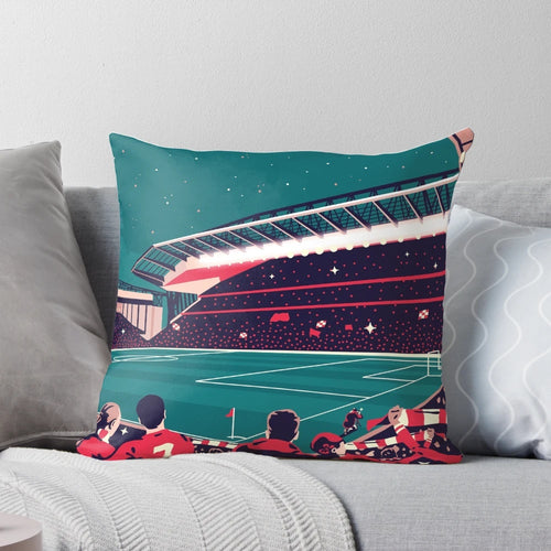 Anfield Stadium Pillow, featuring the iconic Liverpool Football Club crest and Anfield stadium image