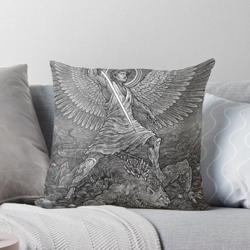Soft, plush pillow featuring Garfield the cat with angel wings, representing forgiveness.