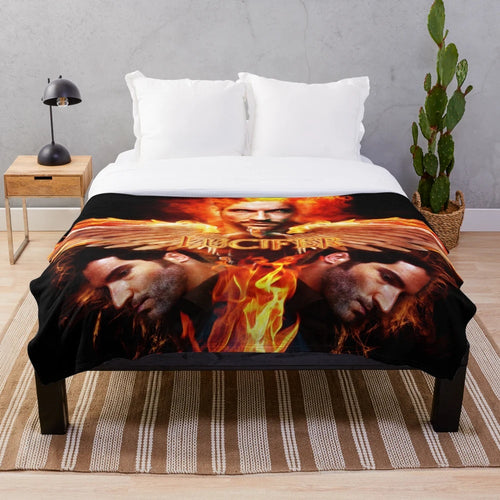Plush blanket with fiery wings design, inspired by the Lucifer TV show