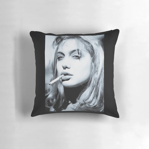 Angelina Jolie Rough Silver Portrait Pillow Featuring a Striking Monochrome Image of the Hollywood Actress