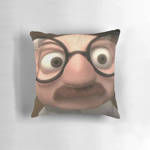 Angry-looking Bernie Sanders cartoon character printed on a throw pillow