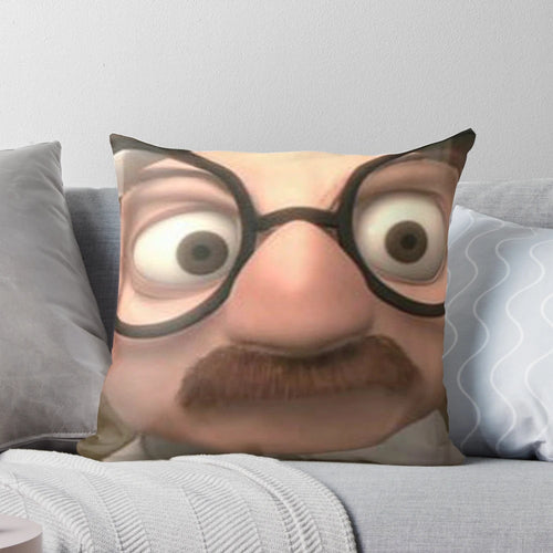 Angry-looking Bernie Sanders cartoon character printed on a throw pillow