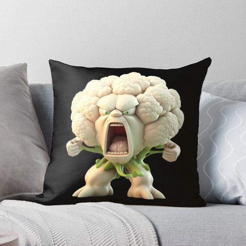 Angry Cauliflower Pillow - A Humorous and Whimsical Vegetable-Themed Accent Piece