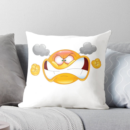 Angry emoji plush pillow with a cute and expressive facial design