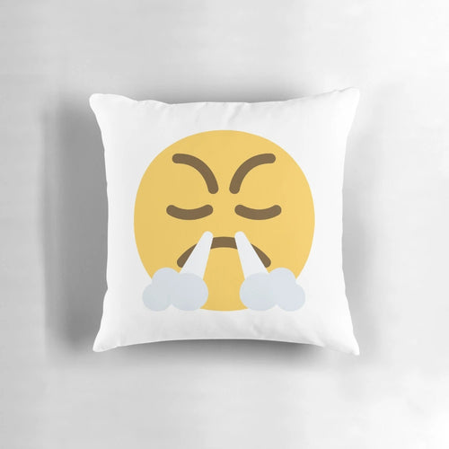 Angry steam face emoji pillow with irritated, exasperated expressions