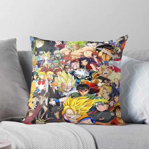 Plush anime characters themed pillow with various popular anime designs