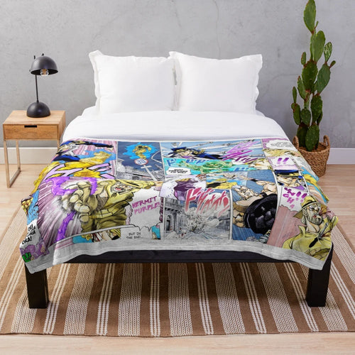 Anime collage inspired plush blanket featuring characters from JoJo's Bizarre Adventure