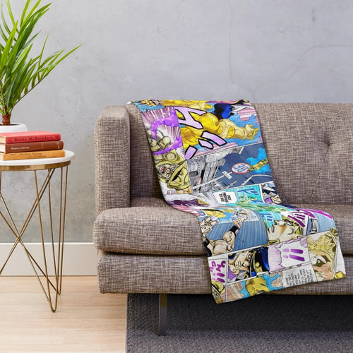 Anime collage inspired plush blanket featuring characters from JoJo's Bizarre Adventure