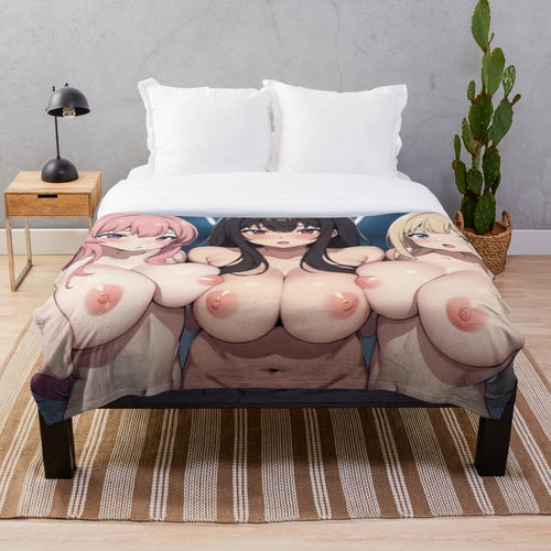 Colorful plush blanket featuring a beautiful anime girl with big breasts