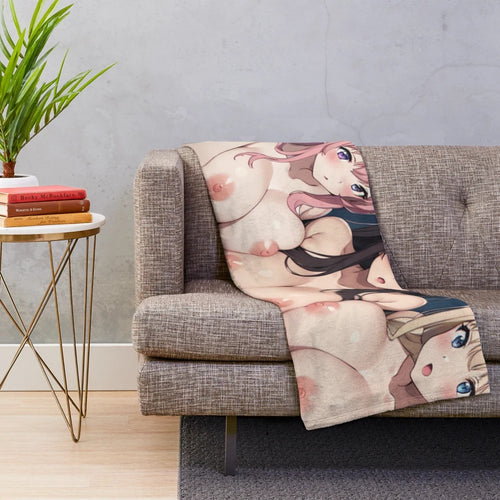 Colorful plush blanket featuring a beautiful anime girl with big breasts