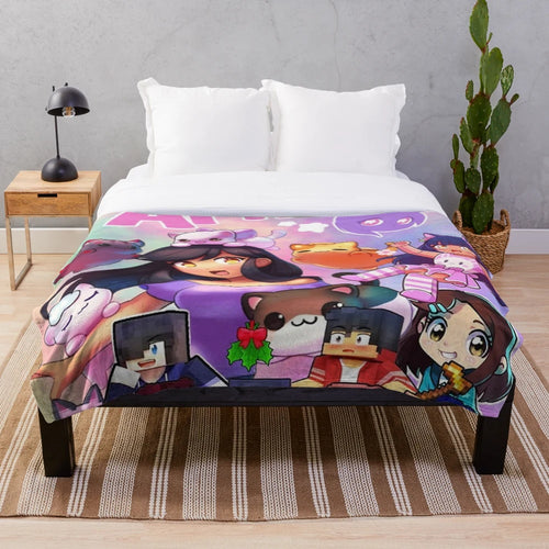 Aphmau inspired plush blanket with cartoon characters
