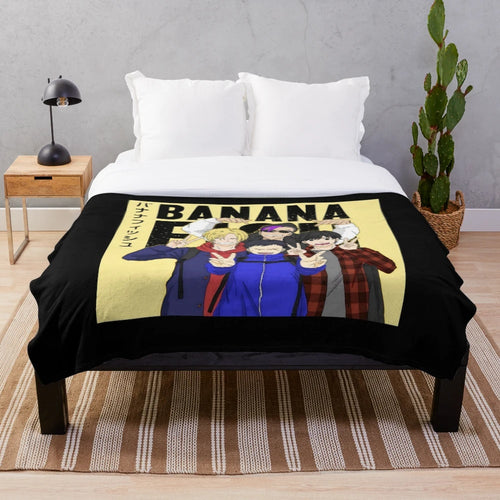 Soft and cozy plush blanket featuring characters from the popular anime series Banana Fish