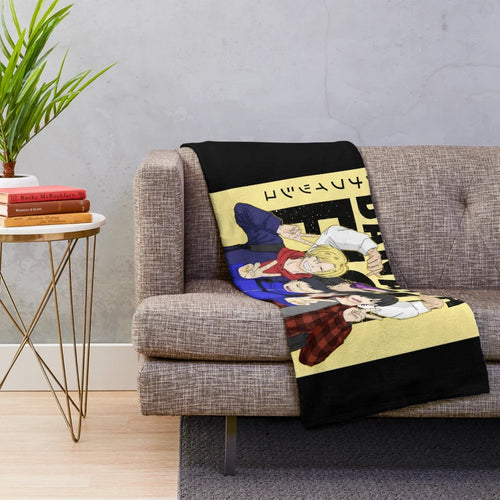 Soft and cozy plush blanket featuring characters from the popular anime series Banana Fish