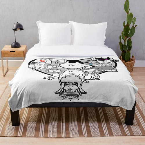 Battle Cats Mural Plush Blanket featuring anime-style cat characters