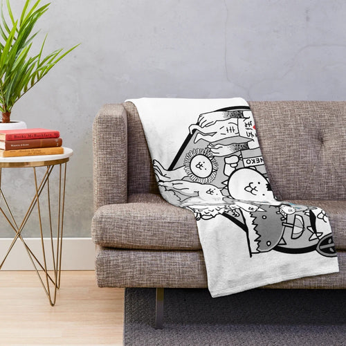 Battle Cats Mural Plush Blanket featuring anime-style cat characters